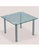Tavolino attesa con piano in cristallo e struttura grigio alluminio - cm 50x50x35h