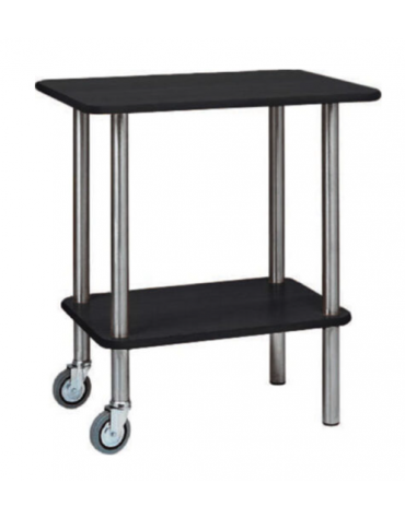Carrello gueridon - 2 piani in nobilato colore Carbon e struttura in acciaio inox - cm 70x50x78h