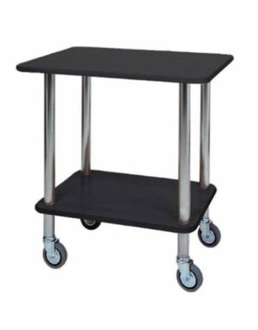 Carrello gueridon - 2 piani in nobilato colore Carbon e struttura in acciaio inox con 4 ruote - cm 70x50x78h