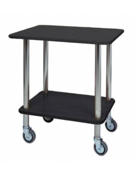Carrello gueridon - 2 piani in nobilato colore Carbon e struttura in acciaio inox con 4 ruote - cm 70x50x78h