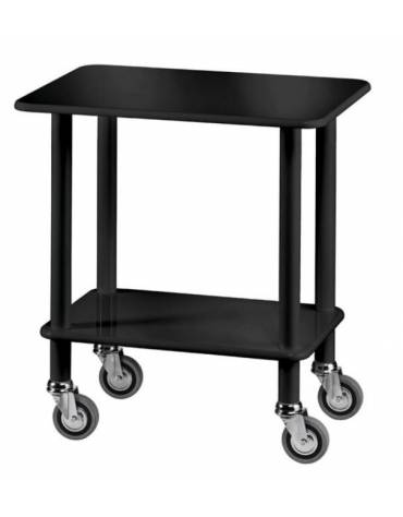 Carrello gueridon - 2 piani in nobilato e struttura in lego massello - colore laccato nero - cm 70x50x78h
