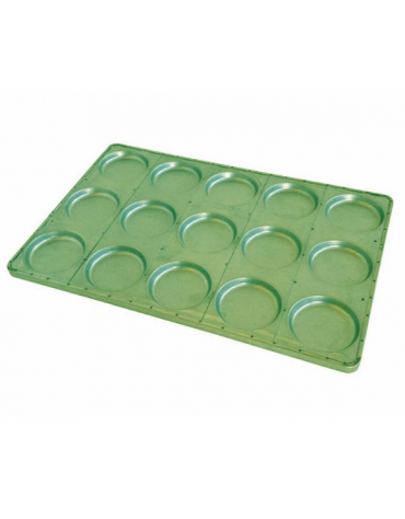 Teglia per hamburger in lamiera alluminata teflonata verde - 15 forme da Ø mm 104/94 - Dimensioni teglia mm 60x40x30h