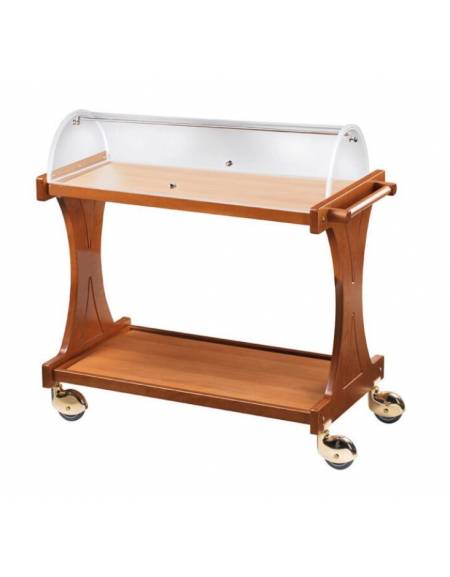 Carrello in legno - 2 piani con cupola semicilindrica - colore Noce - 86x55x110h