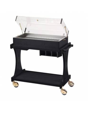 Carrello refrigerato in legno colore Carbon a piastre eutettiche con cupola in plexiglass con vasca cm 106x55x108h
