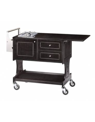 Carrello flambè in legno - Noce o Carbon- 1 fuoco cm 107/145x 58x91h