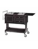 Carrello flambè in legno - Noce o Carbon - 2 fuochi separati cm 107/143x58x91h