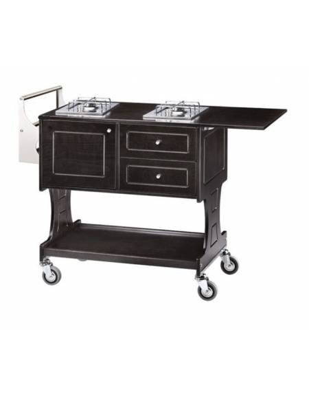 Carrello flambè in legno - Noce o Carbon - 2 fuochi separati cm 107/143x58x91h