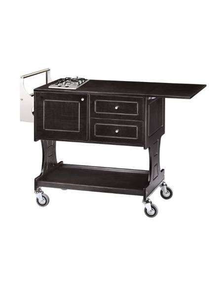 Carrello flambè in legno colore carbon, una piastra a due fuochi - cm 107/145x 58x91 h