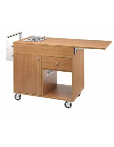Carrello flambè in legno - noce o wengè - 1 fuoco cm 105/137 x 57 x91h