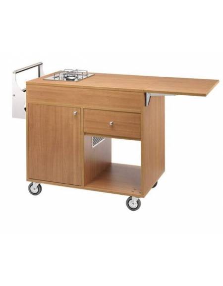 Carrello flambè in legno - noce o wengè - 1 fuoco cm 105/137 x 57 x91h