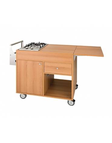 Carrello flambè in legno - noce o carbon - 1 piastra a 2 fuochi cm 105/137x57x91h