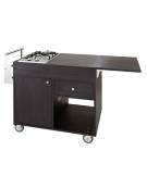 Carrello flambè in legno colore carbon - 1 piastra a due fuochi - cm 105/137x57x91h
