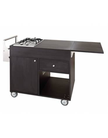 Carrello flambè in legno colore carbon - 1 piastra a due fuochi - cm 105/137x57x91h