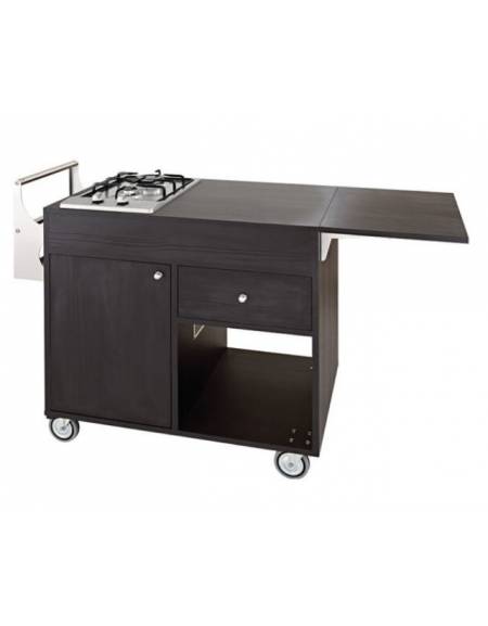Carrello flambè in legno colore carbon - 1 piastra a due fuochi - cm 105/137x57x91h