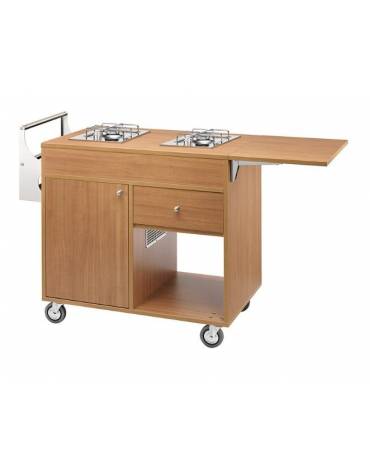 Carrello Flambè 2 fuochi separati colore Noce - 107/145x58x85(h)