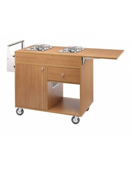 Carrello Flambè 2 fuochi separati colore Noce - 107/145x58x85(h)