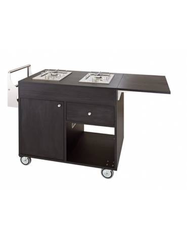 Carrello flambè in legno colore Carbon - 2 fuochi separati - cm 105/137x57x91(h)
