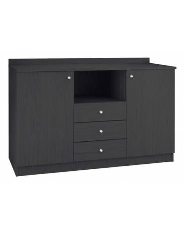 Mobile di servizio da sala basso 3 cassetti + 2 sportelli colore Carbon o Noce - cm 136x48x95h