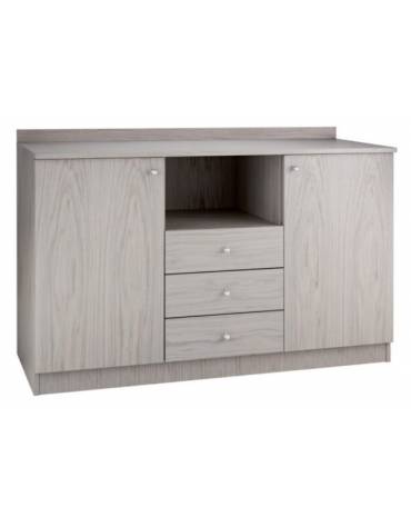 Mobile di servizio da sala basso 3 cassetti + 2 sportelli - colore Cenere - cm 136x48x87h