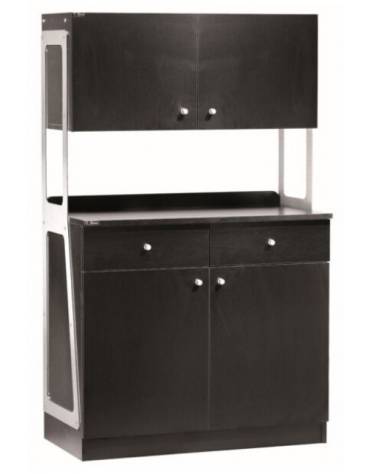 Mobile di servizio 2 cassetti + 2 sportelli + 2 pensili colore Carbon, Noce o Cenere - cm 92x48x153h