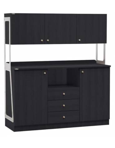 Mobile di servizio 3 cassetti + 2 sportelli + 3 pensili colore carbon - cm 137x48x153h