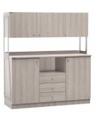Mobile di servizio 3 cassetti + 2 sportelli + 3 pensili colore cenere - cm 137x48x153h