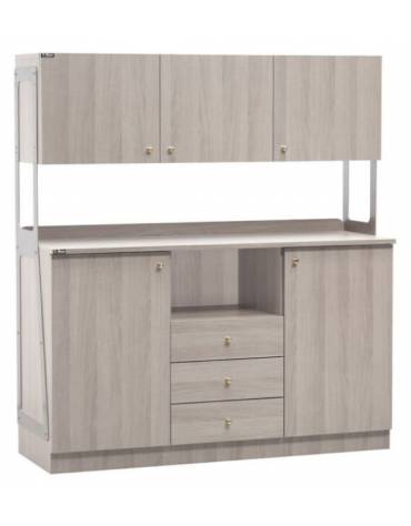 Mobile di servizio 3 cassetti + 2 sportelli + 3 pensili colore cenere - cm 137x48x153h