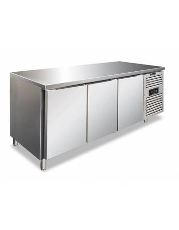 Tavolo refrigerato in acciaio Inox AISI 304 ventilato  - 3 porte - capacità 386 Lt. - temp. -2° +8°C - GN 1/1 - mm 1795x700x860h