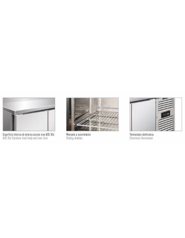 Tavolo refrigerato in acciaio Inox AISI 304 ventilato  - 3 porte - capacità 386 Lt. - temp. -2° +8°C - GN 1/1 - mm 1795x700x860h