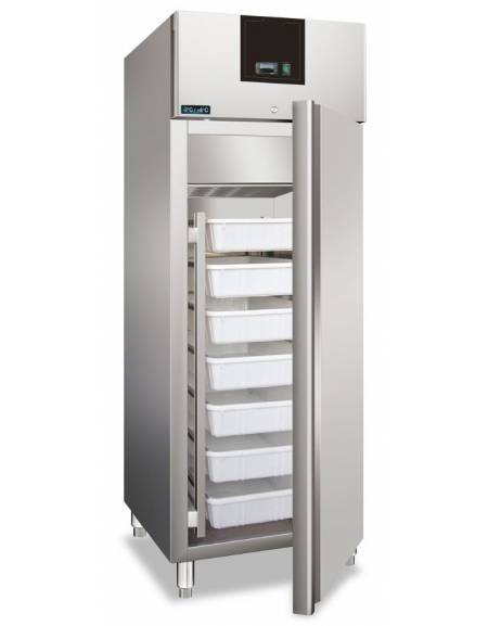 Armadio refrigerato in acciaio inox AISI 304 ventilato 1 porta per pesce - capacità 600 Lt. - temp. -5° +2°C - mm 680x810x2010h