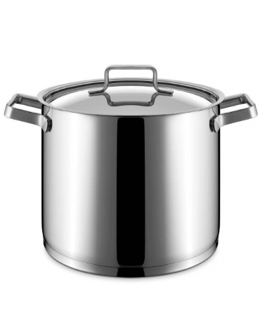 Pentola inox con coperchio, fondo sandwich a 3 strati acciaio-alluminio - Diametro mm 280 - Altezza mm 240 - Capacita lt 14,5