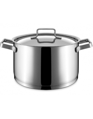 Casseruola alta inox con coperchio, fondo sandwich 3 strati acciaio-alluminio - Diametro mm 200 - Altezza mm 130 - Capacita lt 4