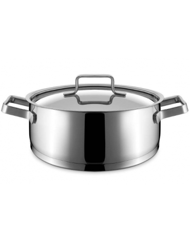 Casseruola bassa inox con coperchio,fondo sandwich 3 strati acciaio-alluminio - Diametro mm 200, Altezza mm 80, Capacità lt 2,5