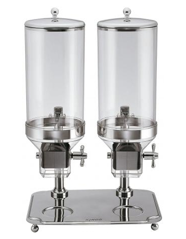 Distributore doppio di cereali inox con contenitori trasparenti - Capacità contenitori 8 + 8 Lt - cm 48x26x66h