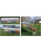 Panchina mod. Standard 5 mt/l in acciaio inox AISI 304, copertura policarbonato trasparente - 10 posti  in PP blu
