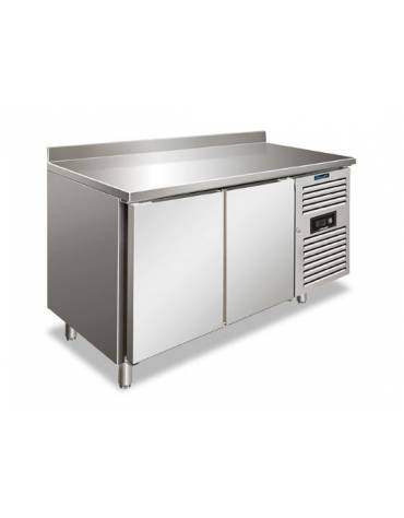 Tavolo refrigerato con alzatina 2 Porte ventilato -2° +8°C in acciaio inox - Classe B - Tropicalizzato - cm 136x60x96h