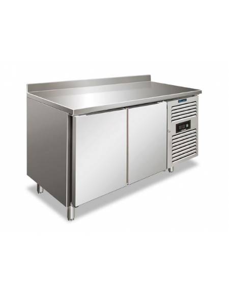Tavolo refrigerato con alzatina 2 Porte ventilato -2° +8°C in acciaio inox - Classe B - Tropicalizzato - cm 136x60x96h