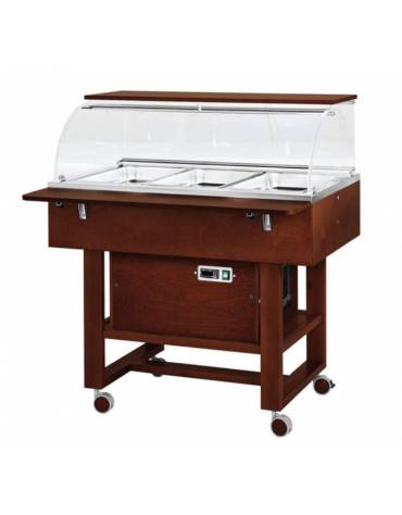 Carrello refrigerante in legno con cupola - temperatura -5°/+5°C- Colore Wengè - cm 111x90x125h