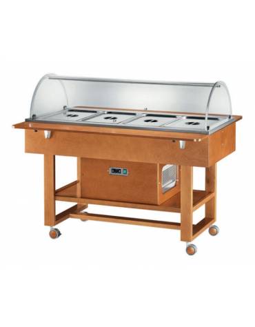 Carrello refrigerato in legno con cupola - Temperatura -5° / +5°C - Colore Wengè o Noce - 4xGN1/1 - cm 148x112x125h