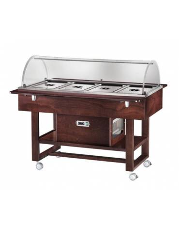 Carrello refrigerato in legno con cupola - Temperatura -5° / +5°C - Colore Wengè - 4xGN1/1 - cm 148x112x125h