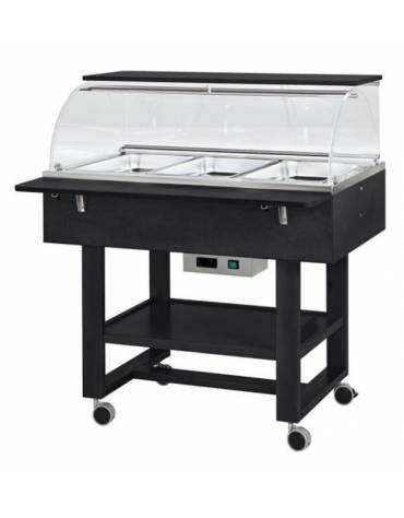 Carrello caldo bagnomaria in legno, con cupola e 1 mensola - Temp. +30 / +90°C - 3xGN1/1 - colore Carbon - cm 111x90x126h