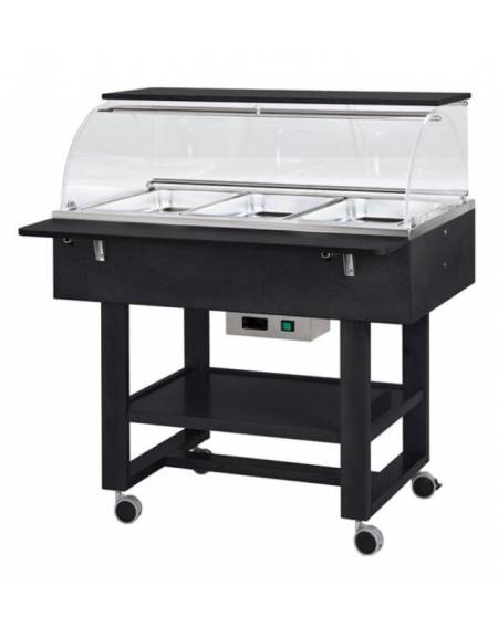 Carrello caldo bagnomaria in legno, con cupola e 1 mensola - Temp. +30 / +90°C - 3xGN1/1 - colore Carbon - cm 111x90x126h
