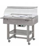 Carrello caldo bagnomaria in legno, con cupola e 1 mensola - Temp. +30 / +90°C - 3xGN1/1 - colore Cenere - cm 111x90x126h