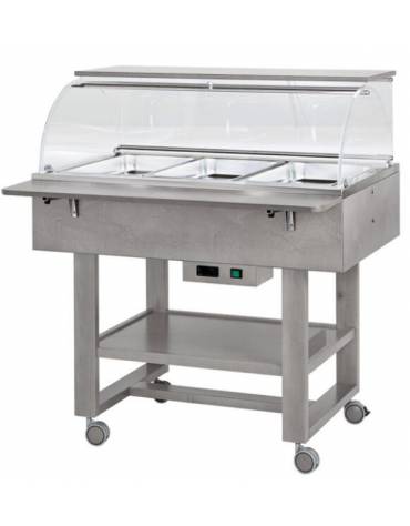 Carrello caldo bagnomaria in legno, con cupola e 1 mensola - Temp. +30 / +90°C - 3xGN1/1 - colore Cenere - cm 111x90x126h