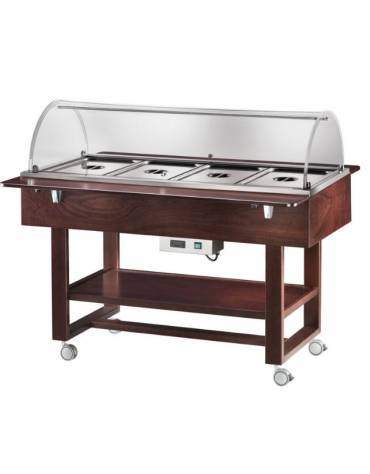 Carrello caldo bagnomaria in legno con cupola - Temp. +30 / +90°C - 4xGN1/1 - colore Wengè - cm 148x112x125h
