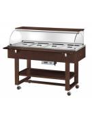 Carrello caldo bagnomaria in legno,cupola con mensola, Temp. +30 / +90°C - 4xGN1/1 - colore Wengè - cm 148x90x126h