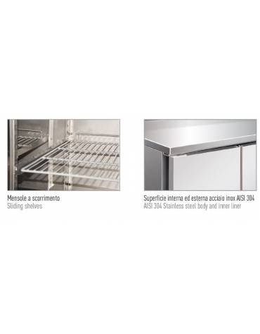 Tavolo refrigerato per pasticceria inox AISI 304 ventilato  - 3 porte - capacità 580 Lt. - temp. -2° +8°C - mm 2020x800x860h