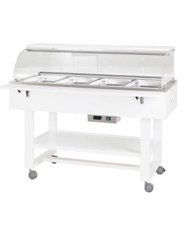 Carrello caldo bagnomaria in legno,cupola con mensola, Temp. +30 / +90°C - 4xGN1/1 - colore Bianco - cm 148x90x126h