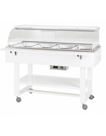 Carrello caldo bagnomaria in legno,cupola con mensola, Temp. +30 / +90°C - 4xGN1/1 - colore Bianco - cm 148x90x126h