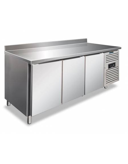 Tavolo refrigerato pasticceria con alzatina 3 porte inox AISI 304 ventilato -2°+8°C-CLASSE C-Tropicalizzato-cm 202x80x96h